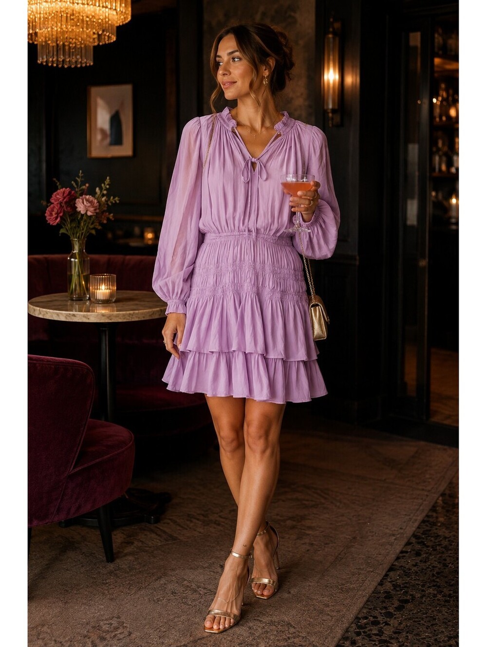 Boutique Sunbeam Long Sleeve Mini Dress In Lavender - Women's XL NWOT